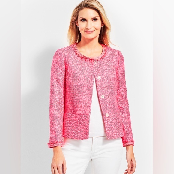 Talbots 10 Neon Pink Tweed Button Front Blazer‎ Career Jacket - Picture 1 of 13